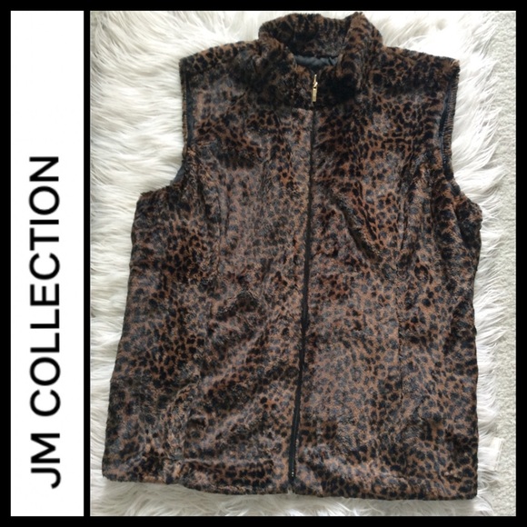 JM Collection Faux Fur Leopard Vest - Picture 1 of 5